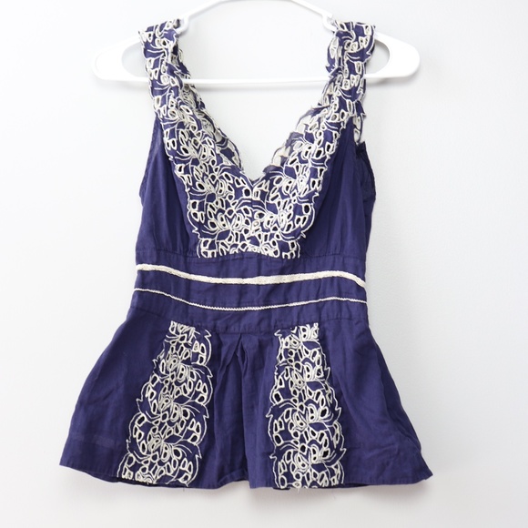Anthropologie Tops - Floreat Anthro Blue Embroidered Thicket Eyelet Top
